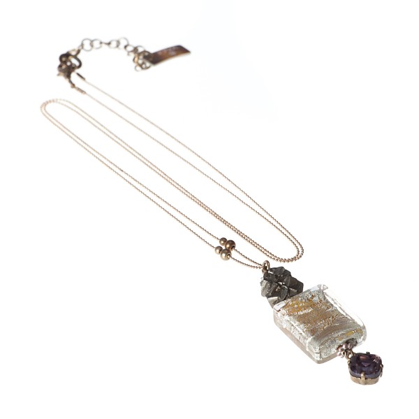 Halskette filigran mit Pyrit-Muranoglas-Anhänger