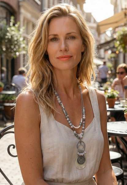 Halskette Grass-Seed-Grau-Silber