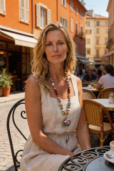 Fiva necklace long,Wood- Enamel