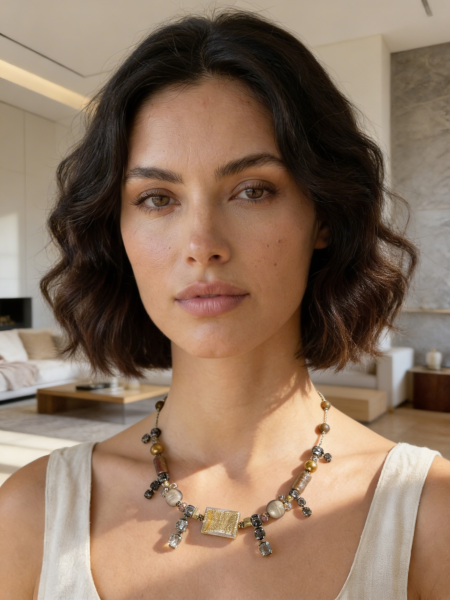 Necklace Pyrith-Murano-Khaki-Brown