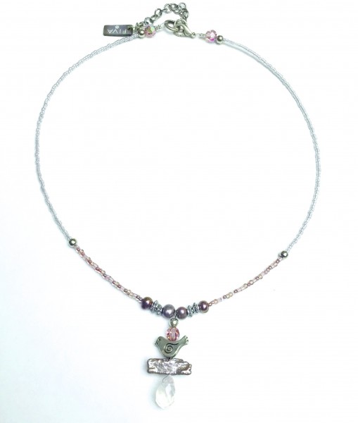 Fiva necklace Bird on freshwater pearl