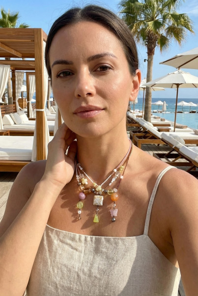 Collier Kette 17325 3reihig Sorbetfarben