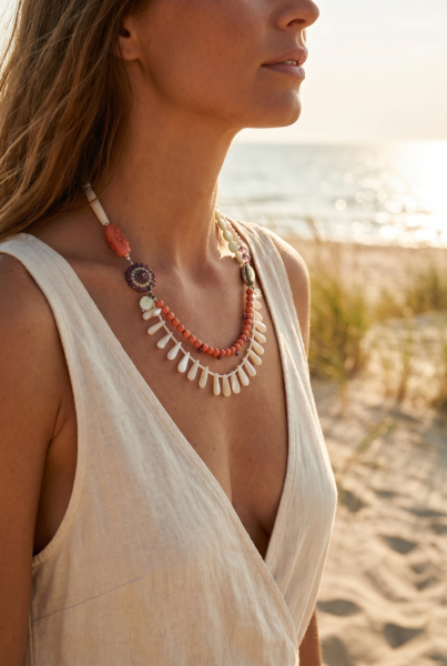 Collier Halskette Perlmutttropfen Pastell