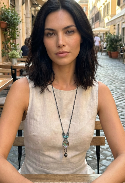 Fiva Necklace Grey-Turquoise Blue