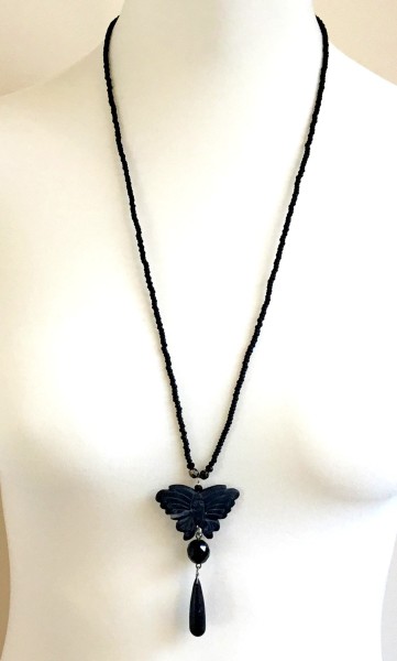 Onyx butterfly black necklace long