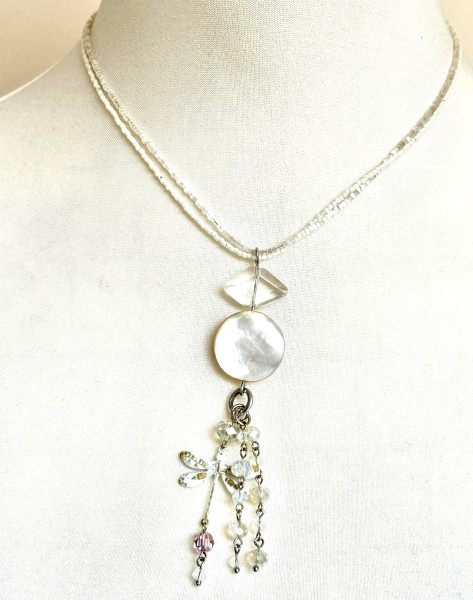 Necklace Cream Rock Crystal Pearl Dragonfly