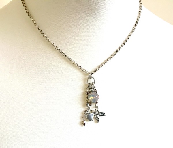 Halskette Silber Lichtgrau-Opal