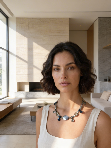 Collier Grau-Blau-Silber-Perlmutt