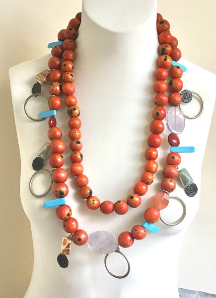 Halskette Holzperlen rot 18424L