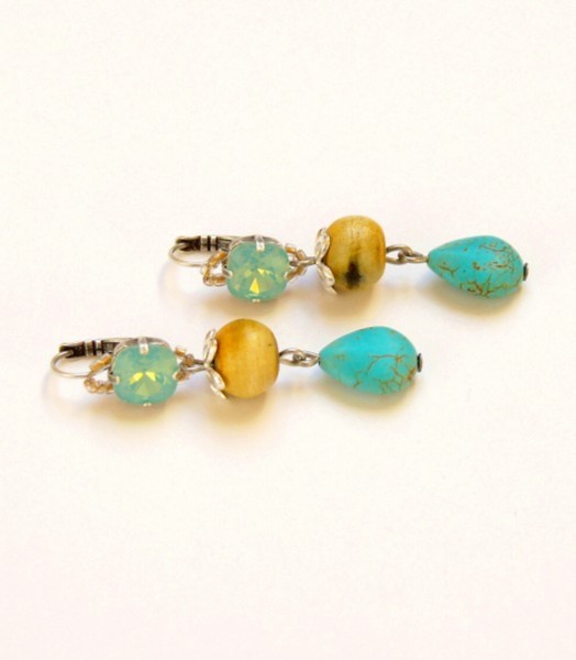 Fiva Earrings Chrysolite-wood-turquoise