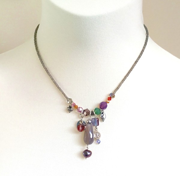 Necklace Agate Gray Colorful