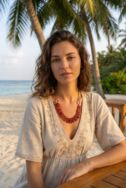 Fiva necklace red bamboo coral