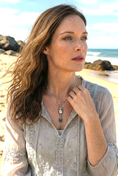 Fiva necklace black MOP-leaf