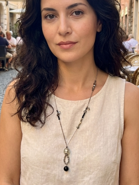 Necklace Black-Silver-Murano FIVA Jewelry