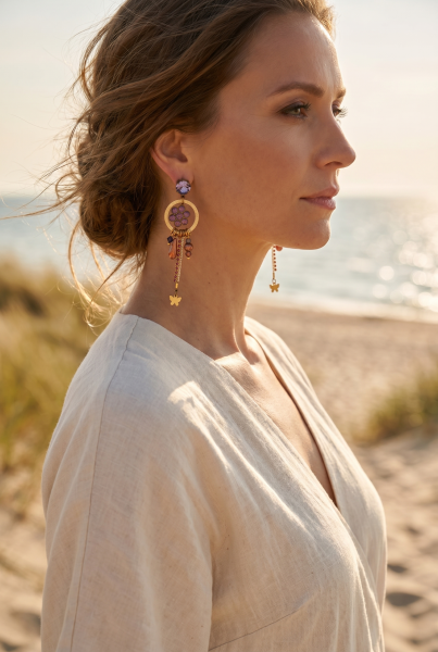 Fiva Ohrhänger Lila Gold lang