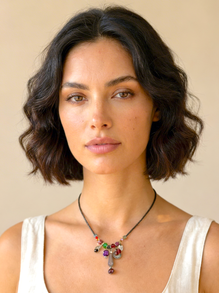 Necklace Agate Gray Colorful