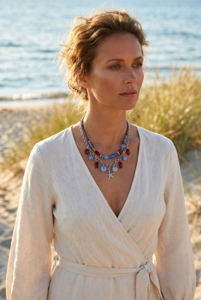 Sommer Collier Meerschaum Koralle Blau