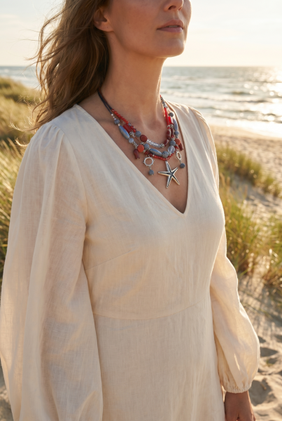Collier Schaumkoralle Blau Rot Silber
