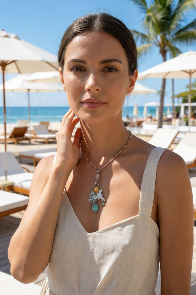 Fiva necklace with pearl dragonfly